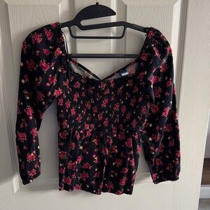 Old Navy Black and Pink Floral Blouse